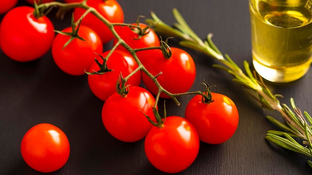 Tomate alecrim e azeite Cozinhando o fundo