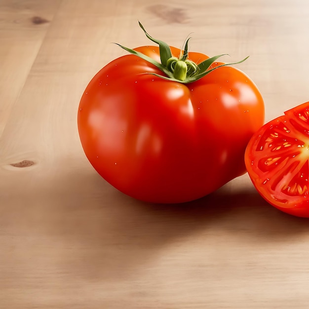 Tomate auf einem hölzernen Tisch, die von KI generiert wurden