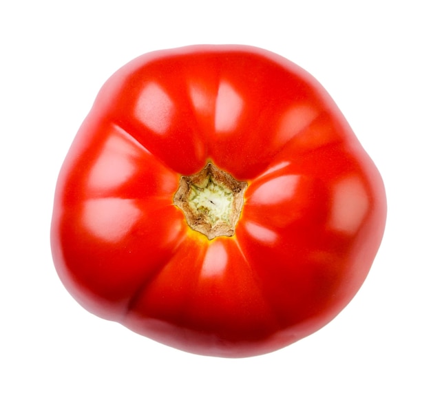 Tomate ausgeschnitten auf einem weißen Hintergrund Draufsicht