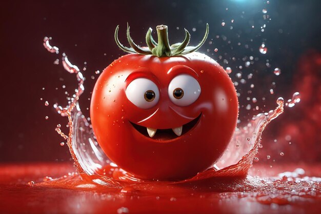 un tomate con una cara sonriente en él