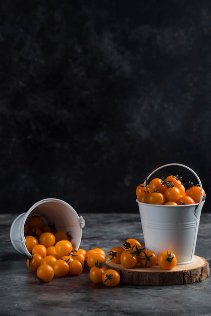 Tomate Cereja em Madeira com Balde de Ferro Decorativo