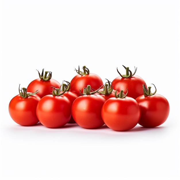 Tomate cereja vermelho em um galho isolado em um fundo branco