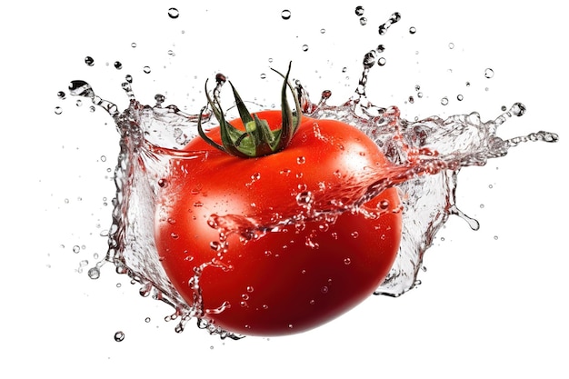 Un tomate chapoteando en un chorro de agua