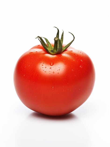 Foto un tomate de color rojo con gotas de agua en él.