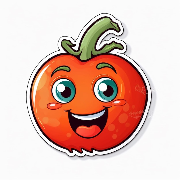 tomate de dibujos animados con una cara feliz y una hoja verde en la parte superior ai generativa