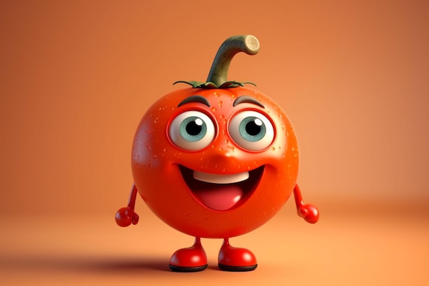 Un tomate de dibujos animados con una cara feliz.