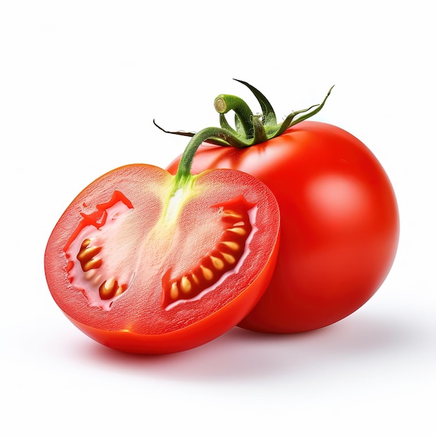 tomate e fatia de fundo branco isolado