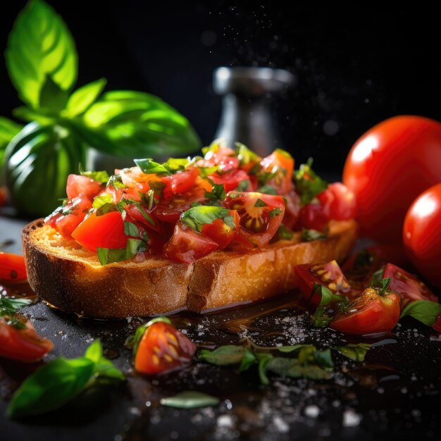 Tomate e manjericão em pão torrado com sal