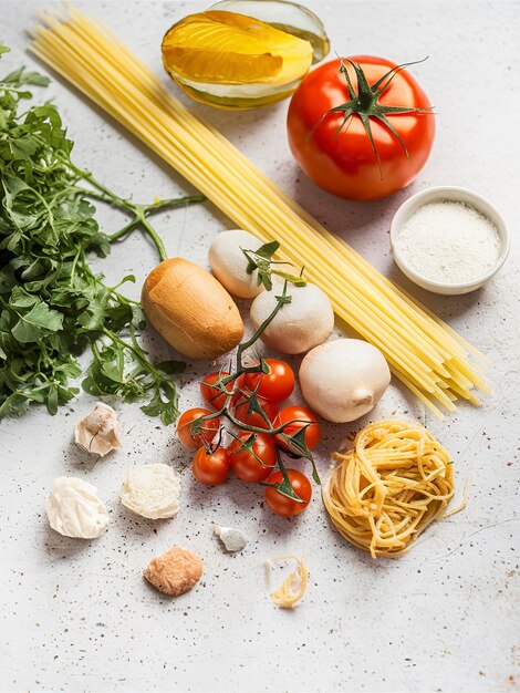 tomate espagueti y otros ingredientes para la pasta italiana
