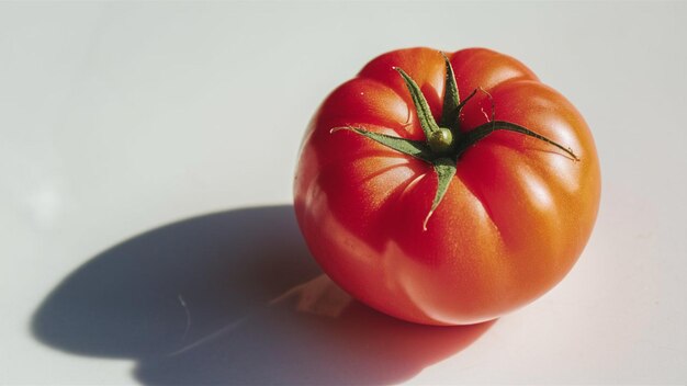 un tomate está en una mesa con una sombra en él