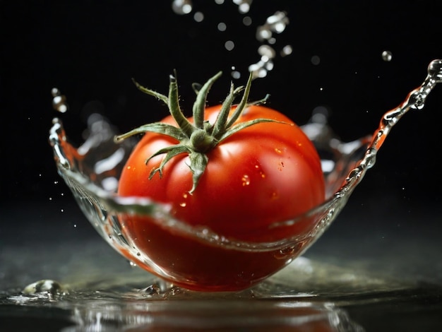 un tomate está siendo vertido en un cuenco de agua