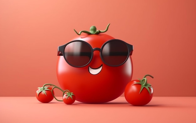 Foto un tomate con gafas de sol y una sonrisa en el rostro.