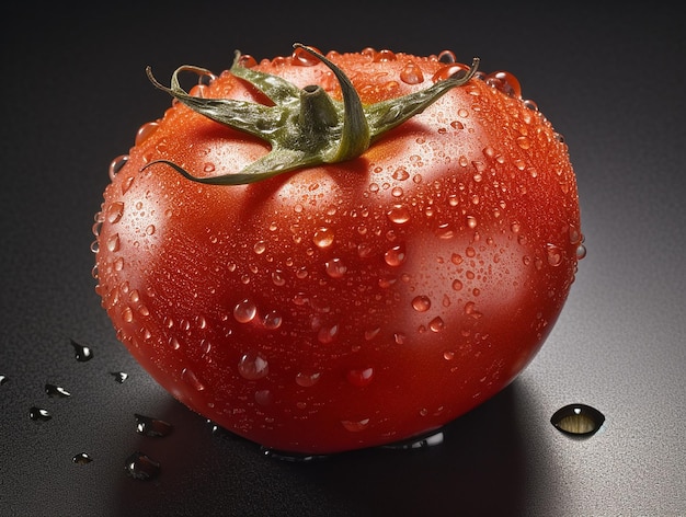 Un tomate con gotas de agua