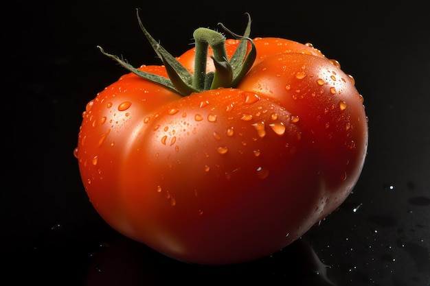 Un tomate con gotas de agua