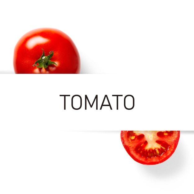 Tomate kreatives Layout und Zusammensetzung isoliert auf weißem Hintergrund Diätkonzept für gesunde Ernährung