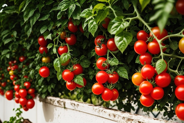 Tomate maduro crescendo em estufa Generative ai