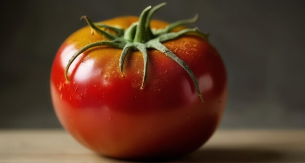 Tomate maduro recién cosechado con un tallo verde vibrante