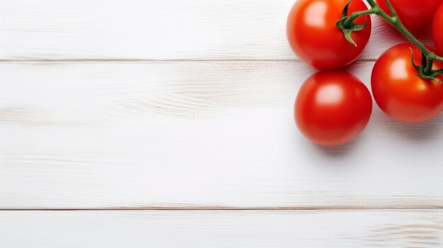 Tomate orgánico fresco Vegetal Fondo horizontal fotorrealista Dieta vegetariana saludable Telón de fondo generado por Ai con espacio de copia Vegetal de tomate jugoso