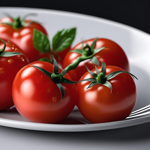 Tomate realista en el plato de lujo enfoque agudo una sensación realista fotografía de estudio