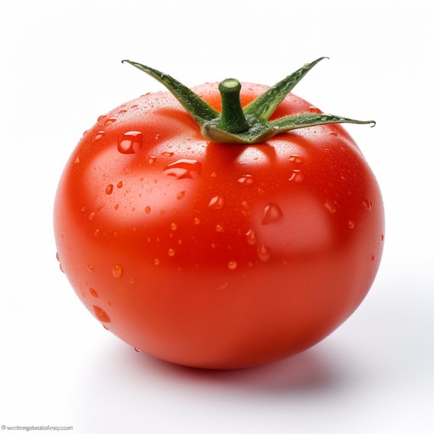 Un tomate rojo con gotas de agua