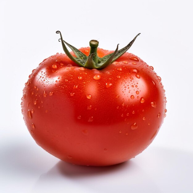 Un tomate rojo con gotas de agua