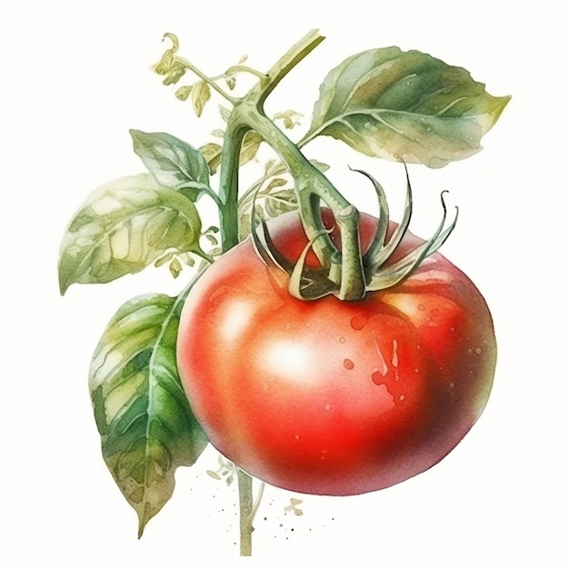 Tomate rojo con hojas ilustración acuarela aislado sobre fondo blanco AI generativa aislada de tomate