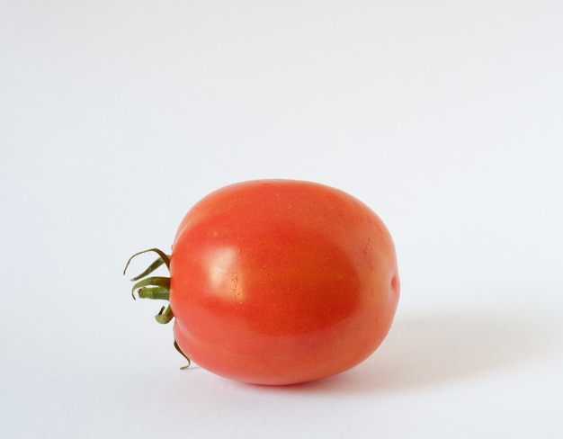 Un tomate rojo sobre fondo blanco.