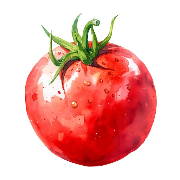 Tomate suculento vermelho maduro aquarela ilustração desenhada à mão isolada