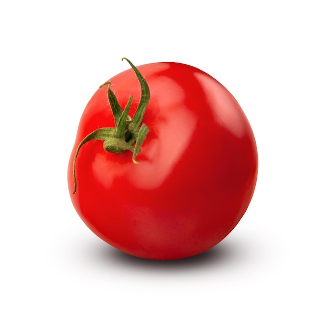 Tomate. Un tomate rojo maduro aislado en un fondo blanco. Comida sana.