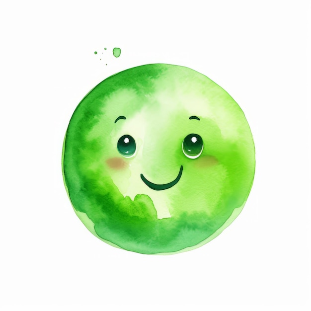 Tomate verde bonito com cara engraçada isolada no fundo branco Ilustração em aquarela