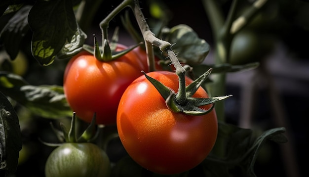 Tomaten an einer Rebe in einem Gewächshaus