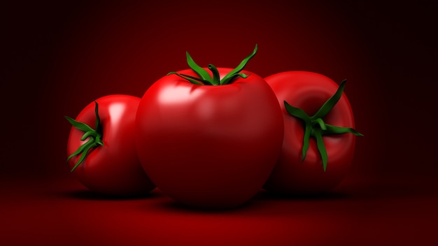 Tomaten auf rot. 3D-Illustration, 3D-Rendering.