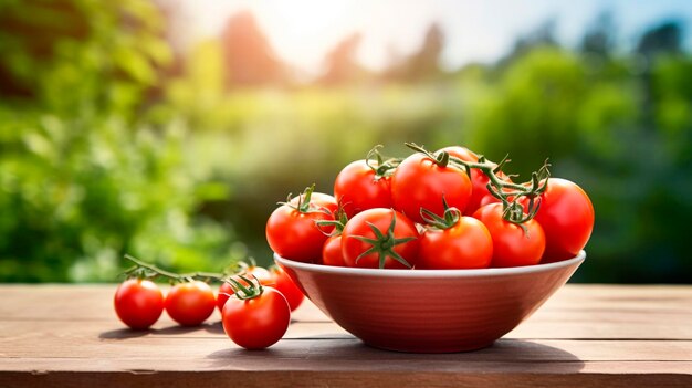 Tomaten in einer Schüssel im Garten Selektive Fokussierung