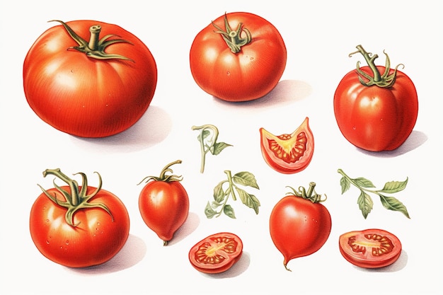 Tomaten isoliert auf weißem Hintergrund, generiert durch KI