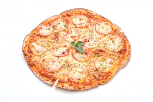 Tomaten Pizza isoliert auf weißem Hintergrund