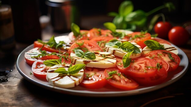 Tomaten- und Mozzarella-Teller auf dem Tisch