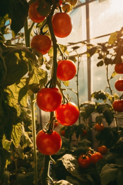 Tomaten wachsen in einem geschlossenen Gewächshaus