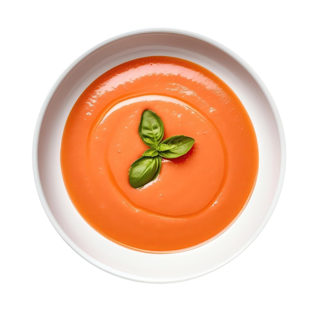 Tomatencremesuppe auf weißem Teller auf weißem Hintergrund