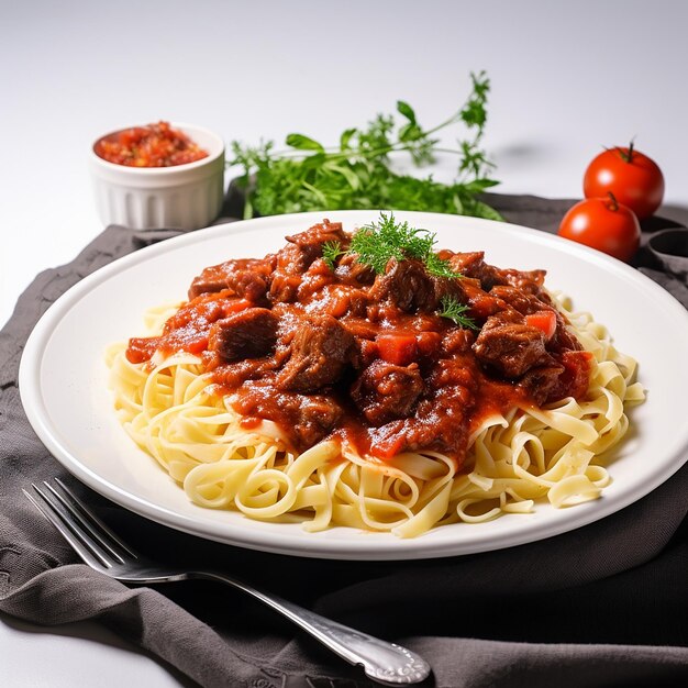 Foto tomatensauce mit fleisch und nudeln