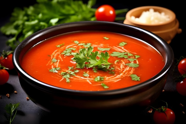 Tomatensuppe mit Petersilie in einer Schüssel