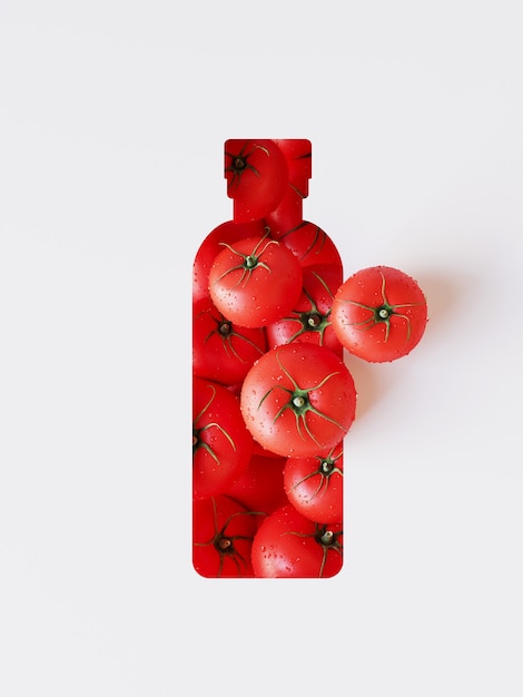 Tomatenunterlage mit Papierschnittform der Flasche.