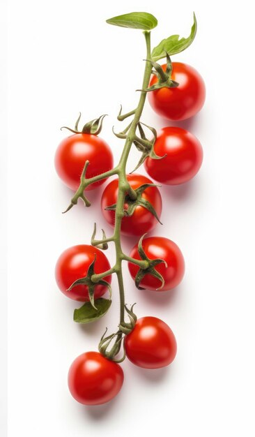 Tomates de cereza roja en una ramita