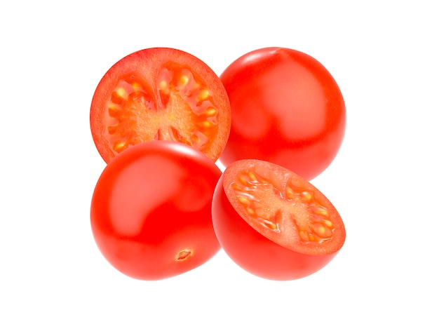 Tomates cherry aislados en blanco