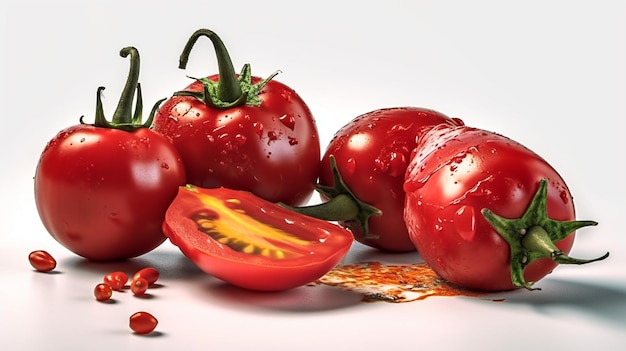 Tomates cherry aislados sobre fondo blanco Trazado de recorte incluido ai generativo