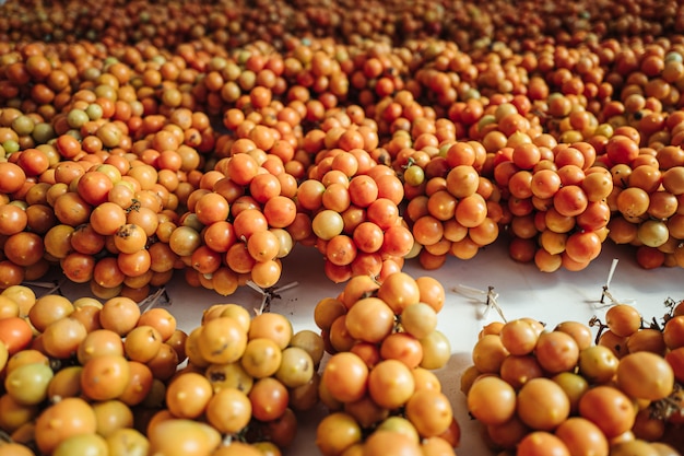 Tomates cherry colgados en la pared en el sur de Italia