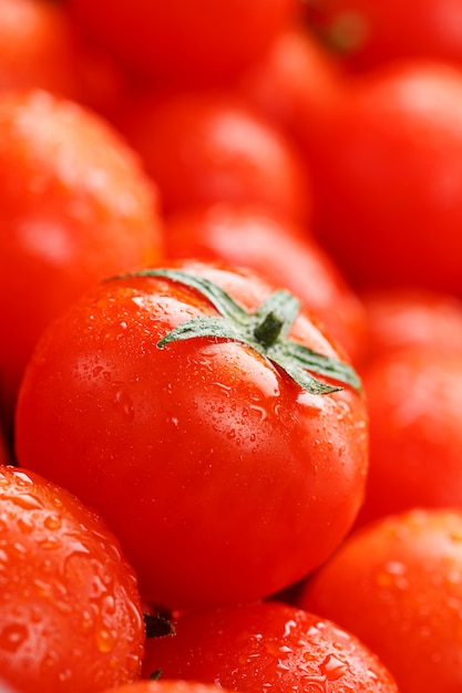 Tomates cherry frescos con primer plano.