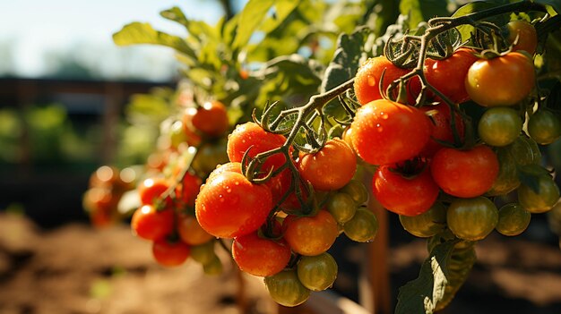 Tomates coloridos crescendo na fazenda