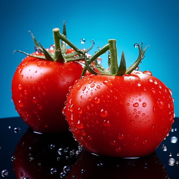 Tomates com gotas de água igualmente espaçadas