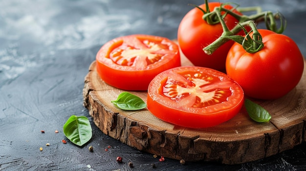 Foto tomates cortados em fatias em um fundo de madeira