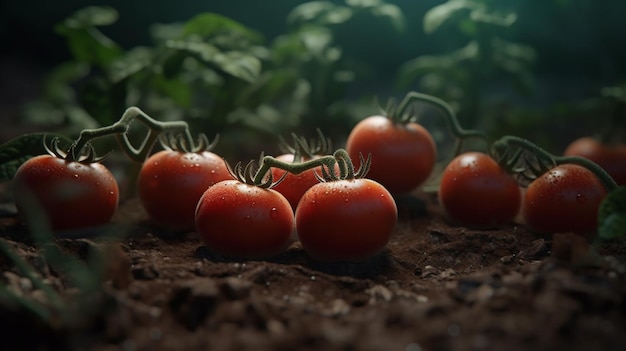 Tomates crescendo em um solo Generative Ai